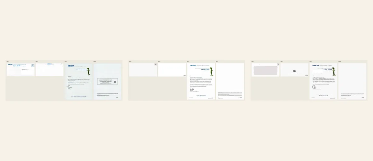 Examples of GEICO savings-and-QR response package