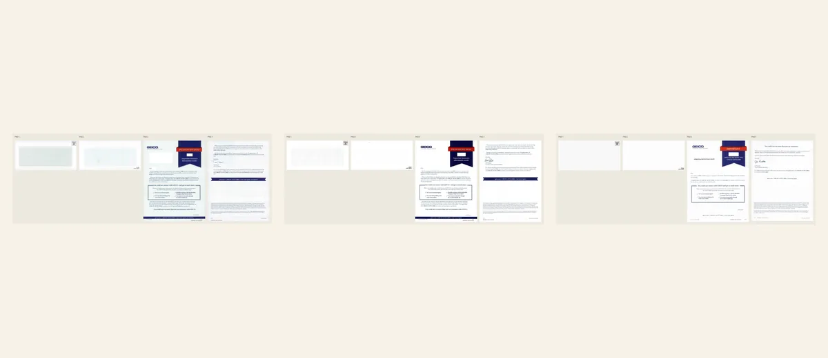 Examples of GEICO blue-and-red response package