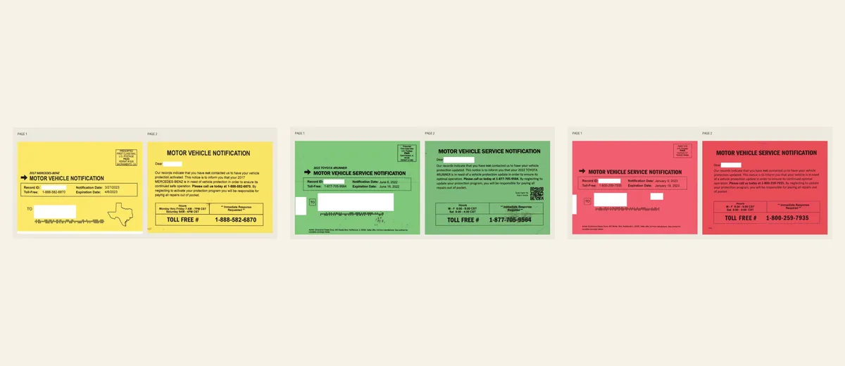 Examples of Color vehicle-notification postcard