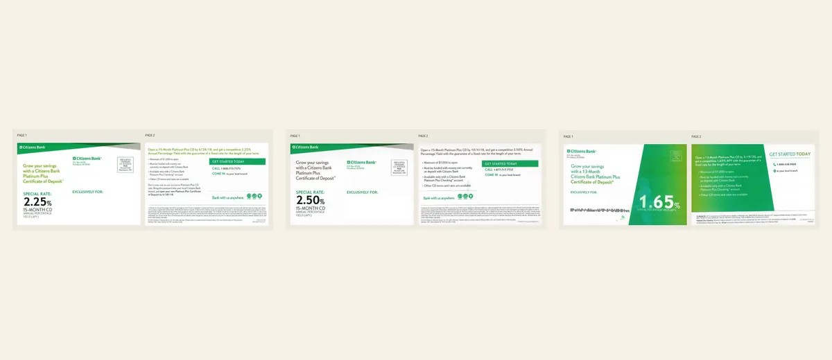 Examples of Citizens Bank rate-led certificate-of-deposit package