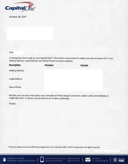 Banking services direct mail example: Capital One banking-services statement package. Paperless banking-services package, account statement, product explanation, and web response.