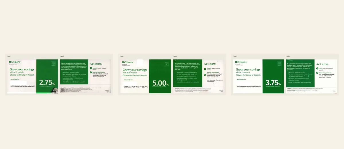 Examples of Citizens Bank modern certificate-of-deposit offer
