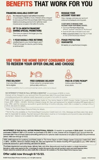 Credit Cards direct mail example: Private-label card renewal package. Retail-branded envelope, renewal letter, card or payment details, and terms inserts.