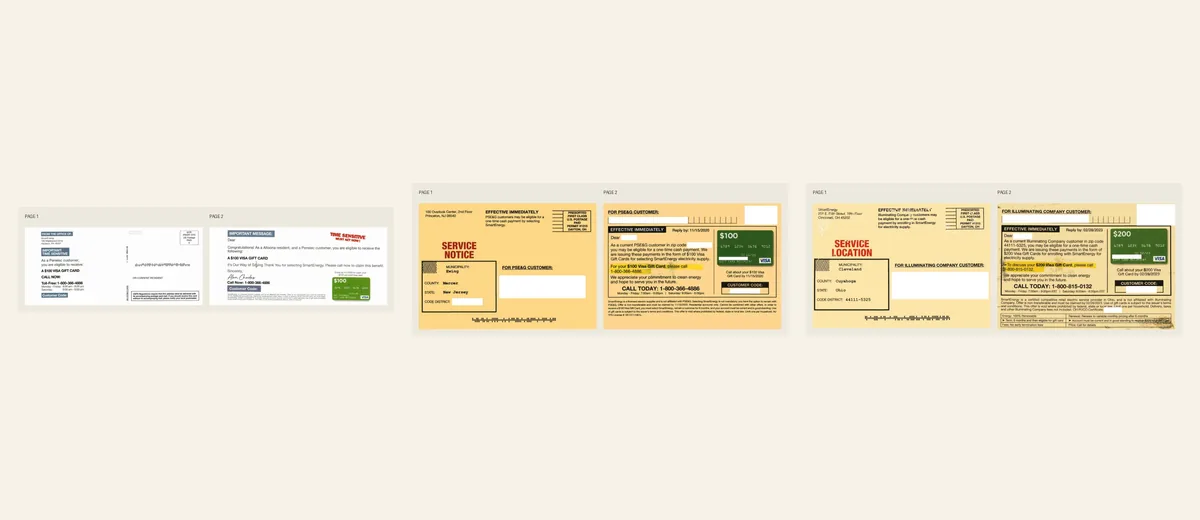 Examples of SmartEnergy service-notice gift-card package