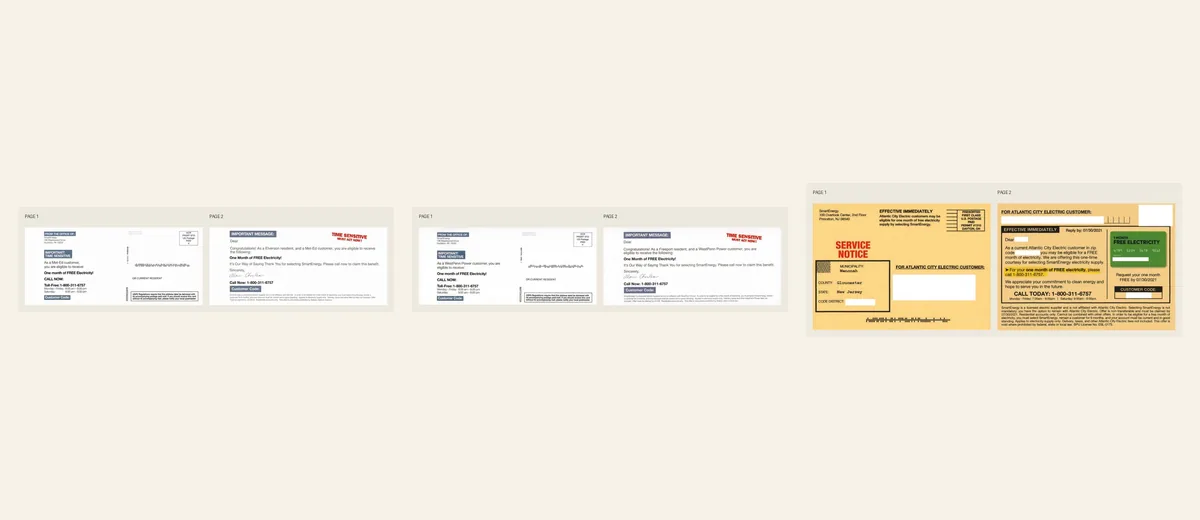 Examples of SmartEnergy free-electricity service notice