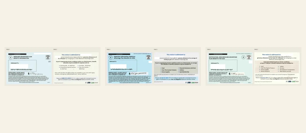 Examples of Grocery-allowance self-mailer