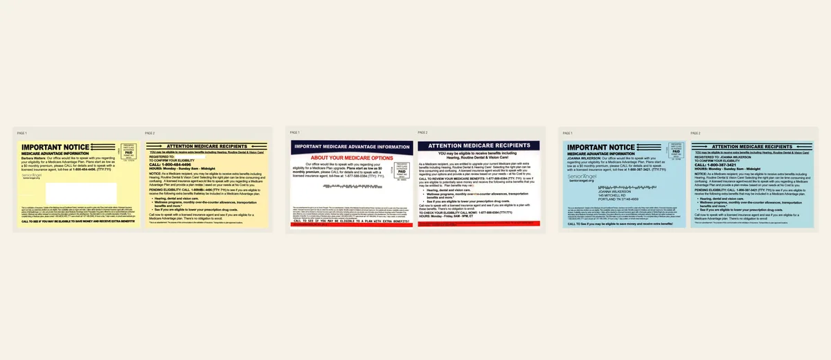 Examples of Color-block Medicare options self-mailer