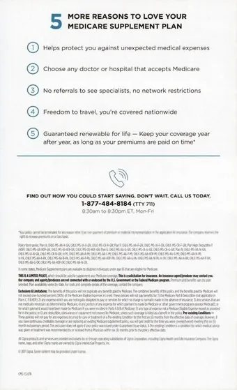 Medicare Supplement direct mail example: Supplement-plan decision guide. Long-form package with cost comparisons, reasons to consider coverage, plan details, and a phone response.