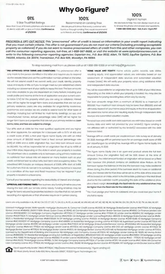 HELOC direct mail example: Figure fixed-rate HELOC package. Plain envelope, fixed-rate offer panel, rate table, explanatory letter, and terms insert.