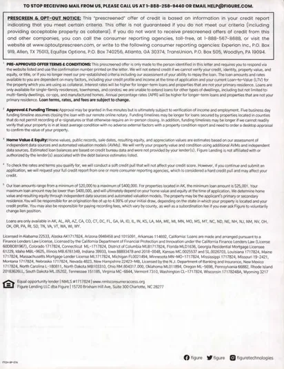 HELOC direct mail example: Figure detailed HELOC letter. Plain envelope, rate-led HELOC letter, fixed-rate comparison, borrowing details, and dense terms page.