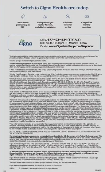 Health Insurance direct mail example: Cigna Medicare grocery-allowance notice. Notice format centered on a county-specific grocery allowance and a phone response.