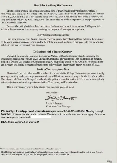 Life Insurance direct mail example: United of Omaha confidential response package. Red confidential device, response deadline, qualification letter, and reply action.