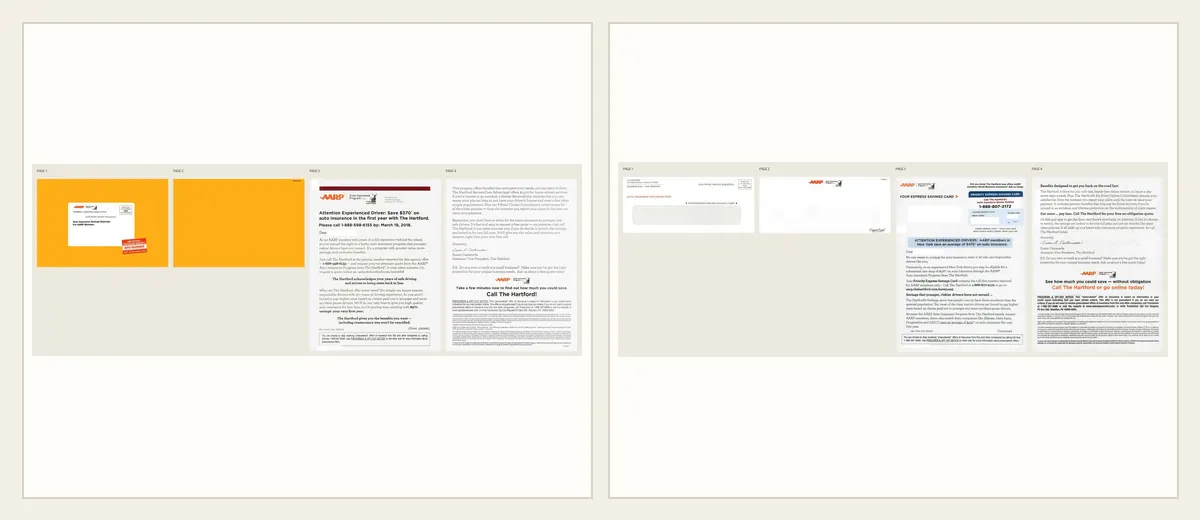 Examples of Hartford and AARP experienced-driver offer