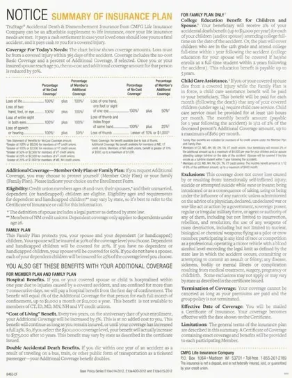 Life Insurance direct mail example: TruStage accidental-death enrollment package. Immediate-reply request, benefit summary, signature form, and dense coverage notice.