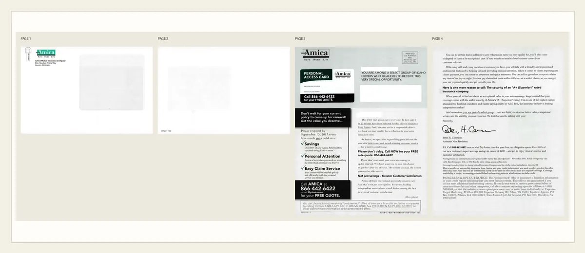 Examples of Amica premium auto quote