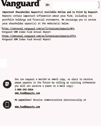 Mutual Funds direct mail example: Fidelity mutual-fund report package. Plain envelope, shareholder-report notice, fund information letter, QR access path, and report insert.