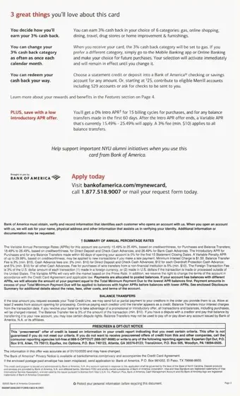 529 College Savings direct mail example: Bank of America college-savings rewards letter. College-savings letter, school or affinity panel, cash-back comparison, application form, and terms insert.