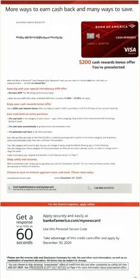 529 College Savings direct mail example: Bank of America college-savings rewards package. College-savings package, rewards comparison, cash-back offer, application details, and terms inserts.