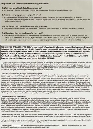 Personal loans direct mail example: Three-step pre-selected loan package. Plain envelope, pre-selected loan letter, numbered application steps, payment examples, and phone response.