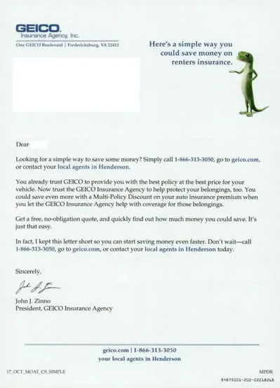 Property insurance direct mail example: Digital-response home insurance letter. Envelope, QR response cue, policy letter, and a short follow-up page.