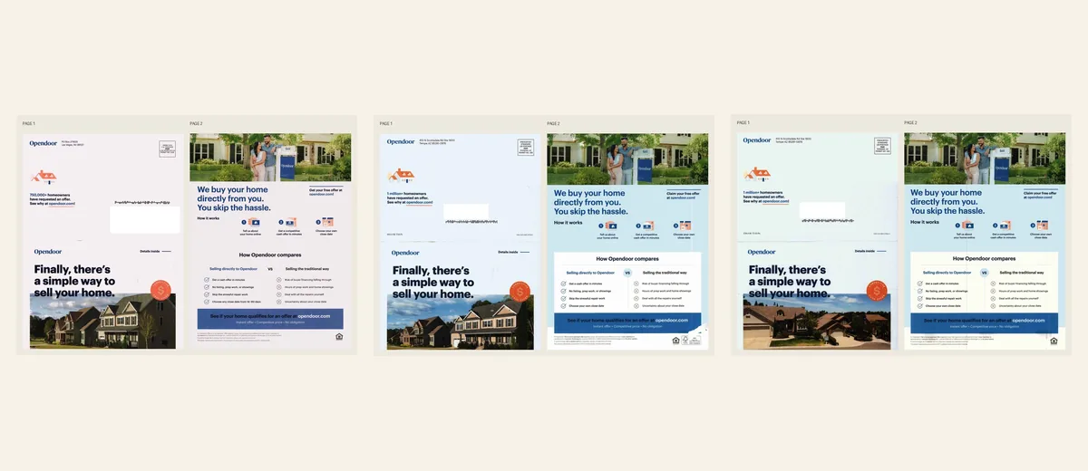 Examples of Opendoor simple-home-sale comparison mailer