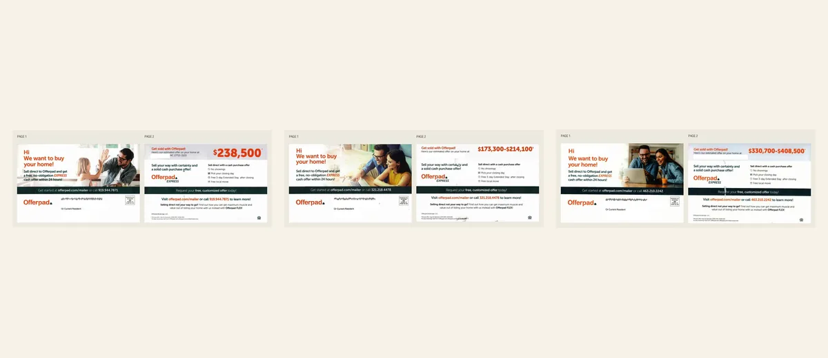 Examples of Offerpad cash-offer mailer