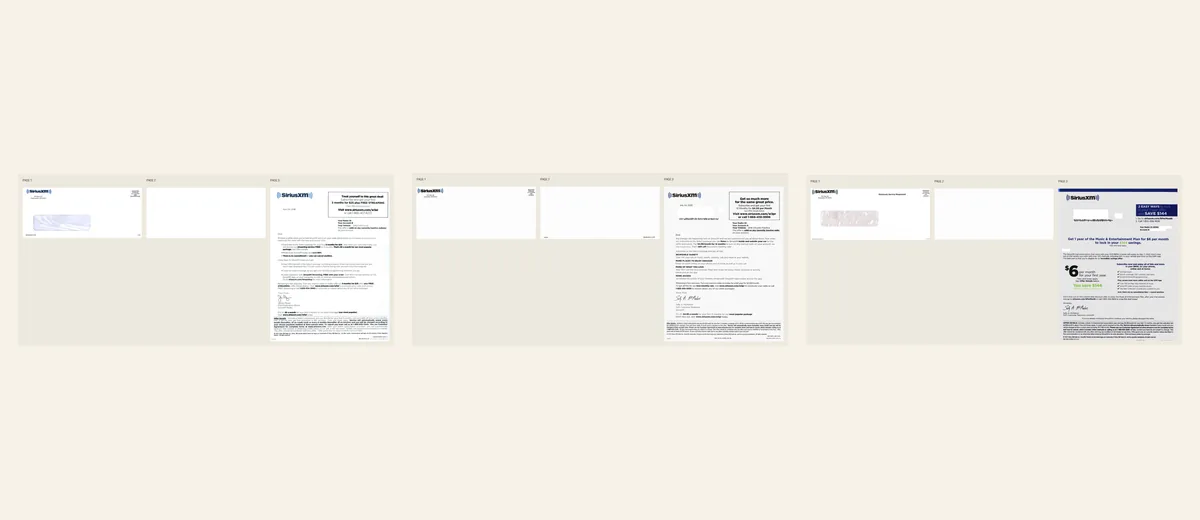 Examples of SiriusXM renewal and savings letter