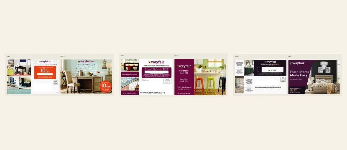 Examples of Wayfair first-order home-furnishings offer
