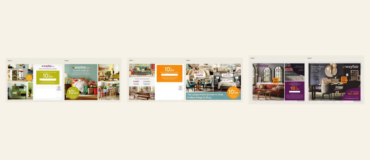 Examples of Wayfair home-furnishings seasonal offer
