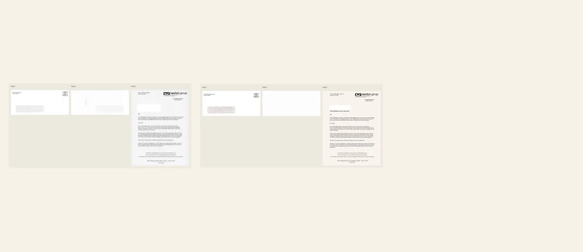 Examples of Newton Group transfer notification package