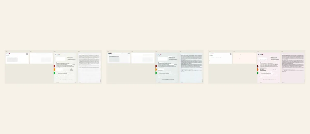 Examples of Capital One multi-page auto-financing package